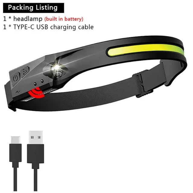 USB újratölthető XPE+COB fejlámpa