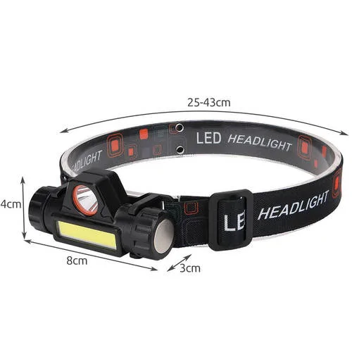 Mini strapabíró akkus fejlámpa 2 LED-es, mágneses - 200 lm