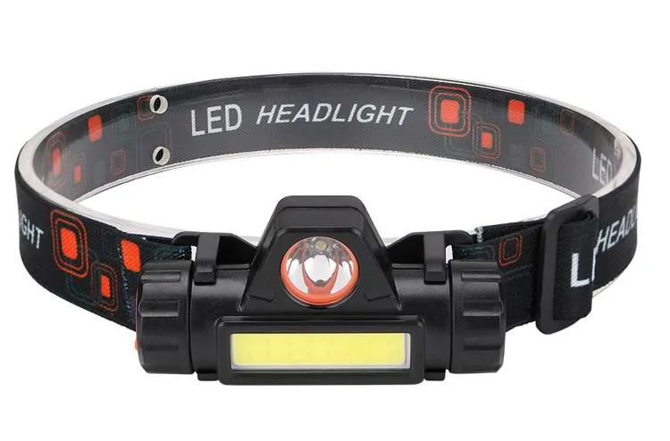 Mini strapabíró akkus fejlámpa 2 LED-es, mágneses - 200 lm