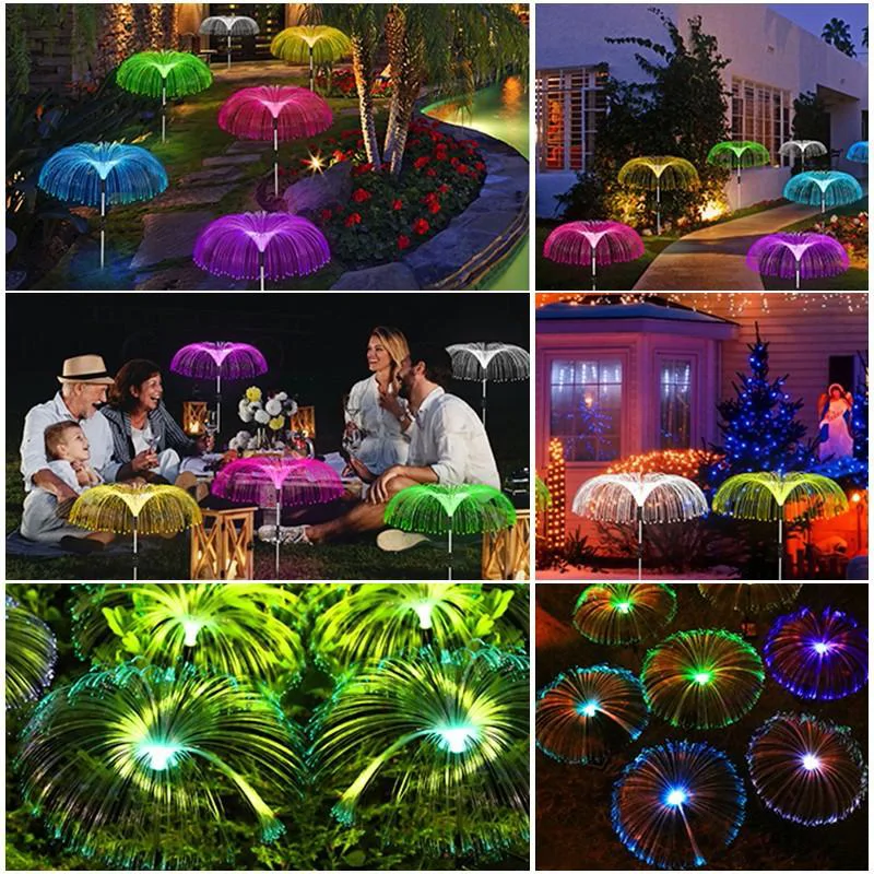 2 db-os napelemes, kültéri leszúrható lámpa szett - RGB LED medúza alakú kültéri dekor világítás