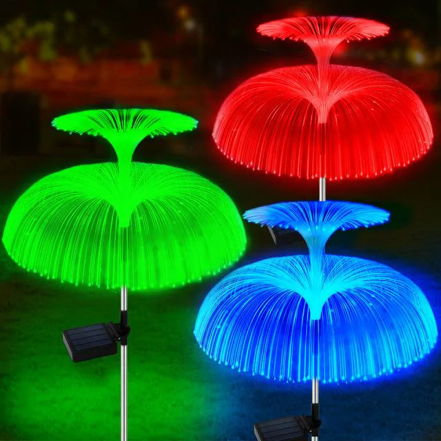 2 db-os napelemes, kültéri leszúrható lámpa szett - RGB LED medúza alakú kültéri dekor világítás