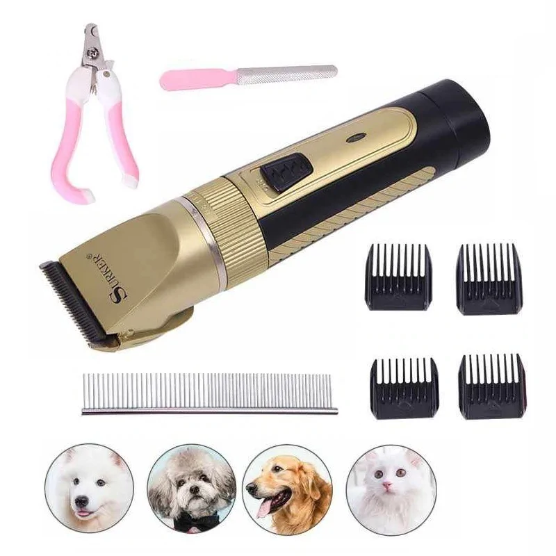 Surker SK-910 csendes működésű, akkumulátoros kisállatszőr nyíró készülék - 3-6-9-12 mm cserélhető fejekkel(BBL)