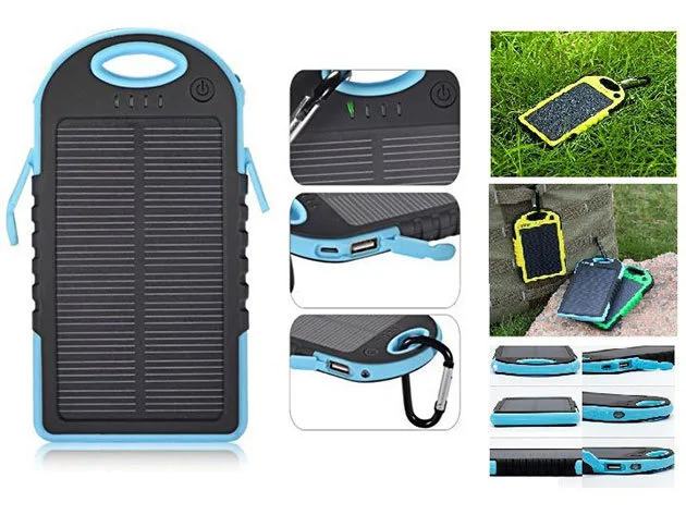 Napelemes külső akkumulátor - karabinerrel táskára rögzíthető powerbank - 5000 mAh