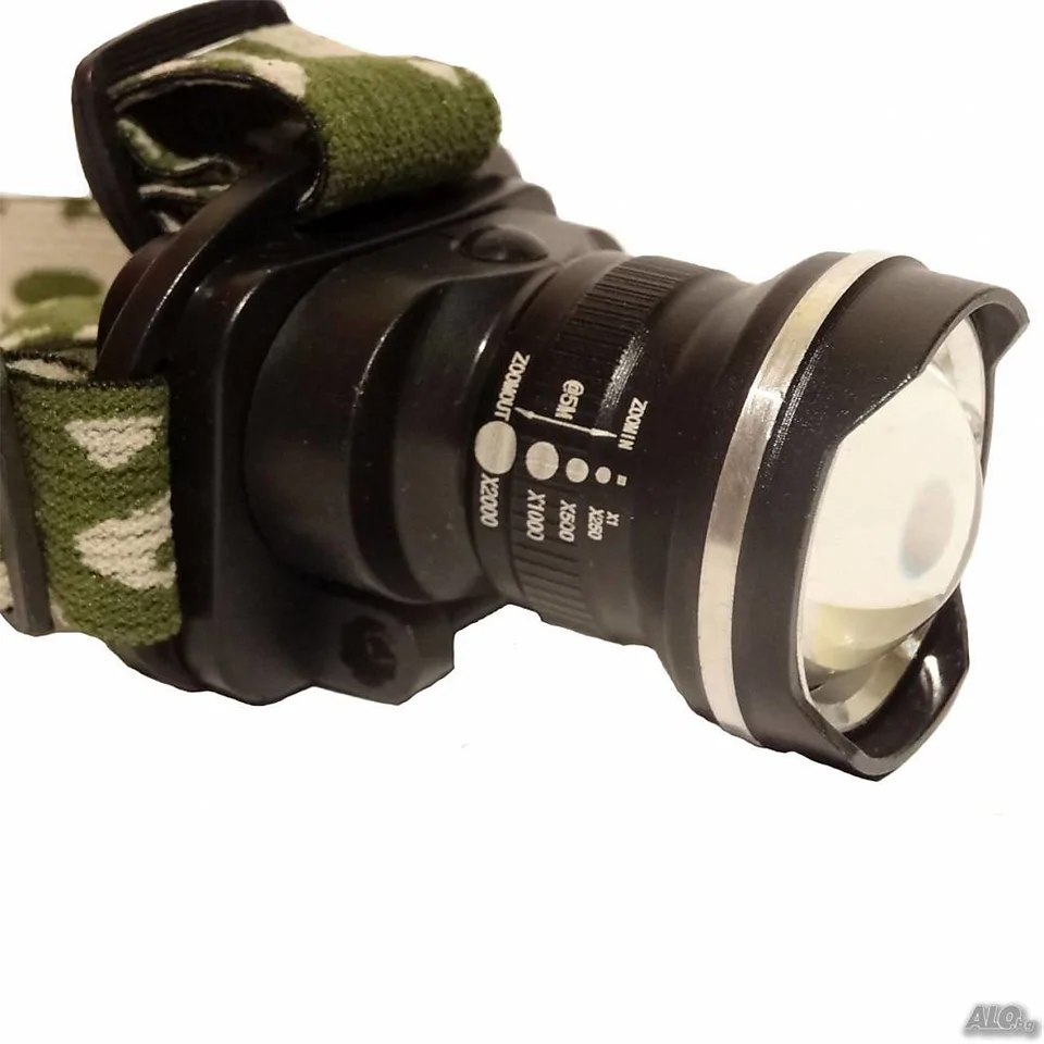 CREE Q5 LED-es csepp- és porálló akkumulátoros fejlámpa - hálózatról és szivargyújtóról is tölthető