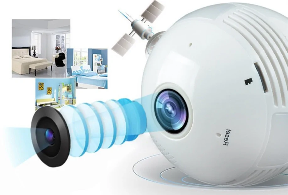 360°-os villanykörtébe rejtett, éjjellátó, mozgásérzékelő, Wifi-s panoráma kamera
