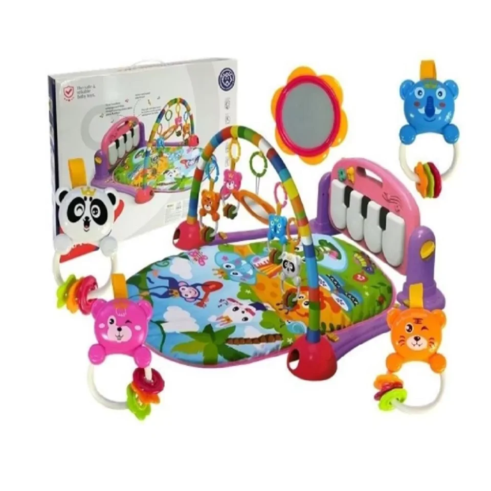 Piano Fitness baba játszószőnyeg - állatos csörgőkkel, hang-, és fényhatásokkal, altatózenével - rózsaszín/lila