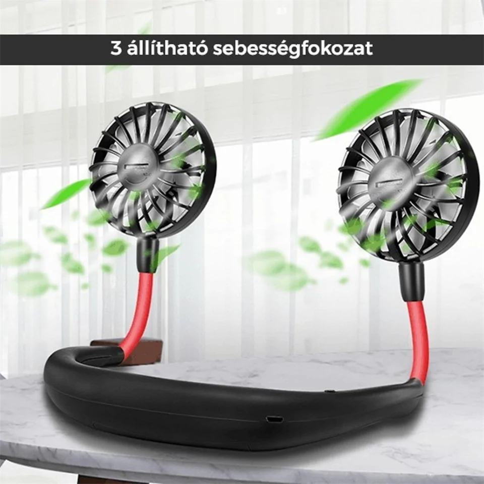 Nyakba akasztható ventilátor erősségszabályozóval, akkumulátorral