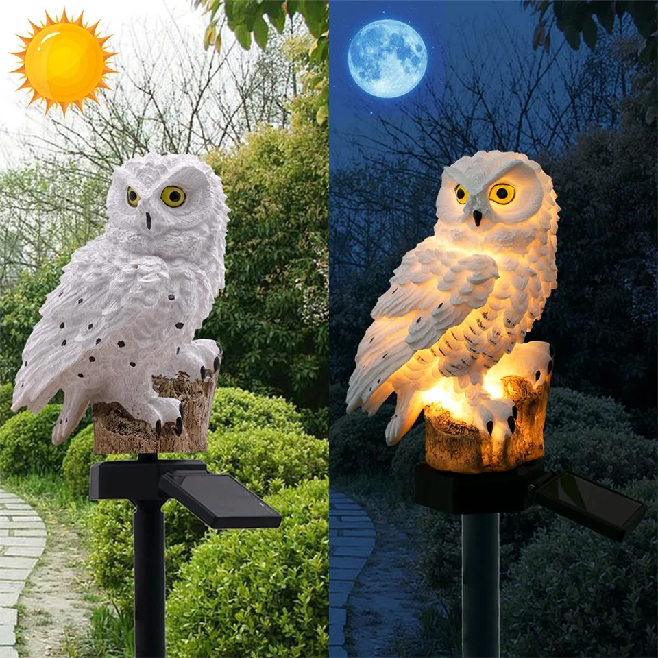 Bagoly alakú LED-es, napelemes kültéri dekor lámpa leszúrótüskével