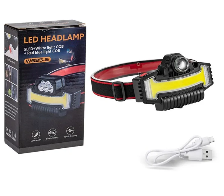 W685 multifunkciós LED fejlámpa beépített akkumulátorral - brutál fényerő