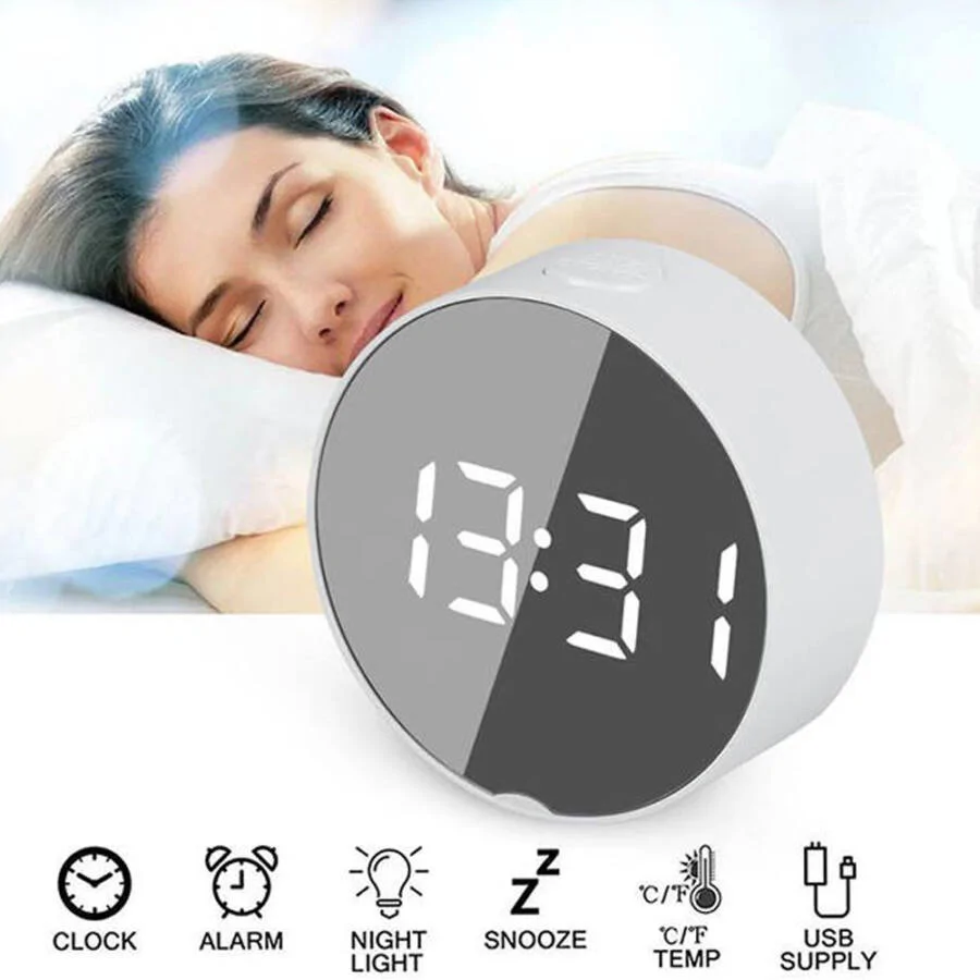 Digitális LED tükör kijelzős asztali ébresztőóra, hőmérő DT-6505