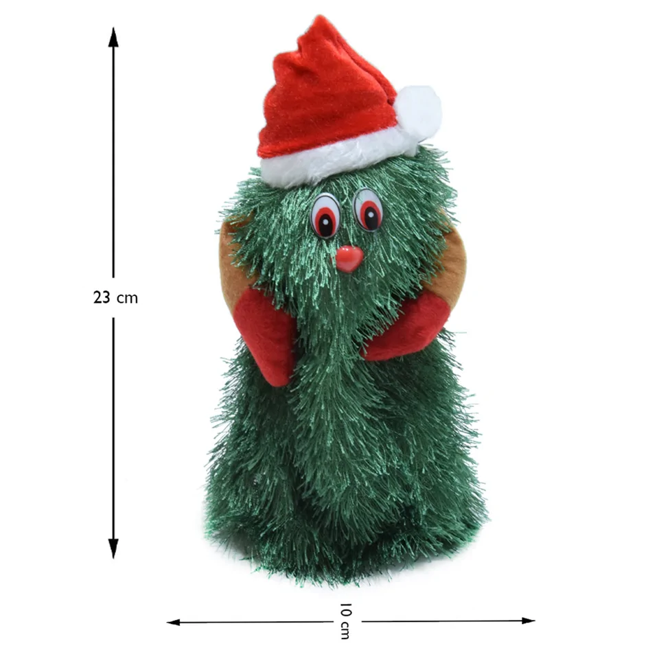 Mókásan zenélő és pörgő karácsonyfa mikulás sapkában - 23 cm