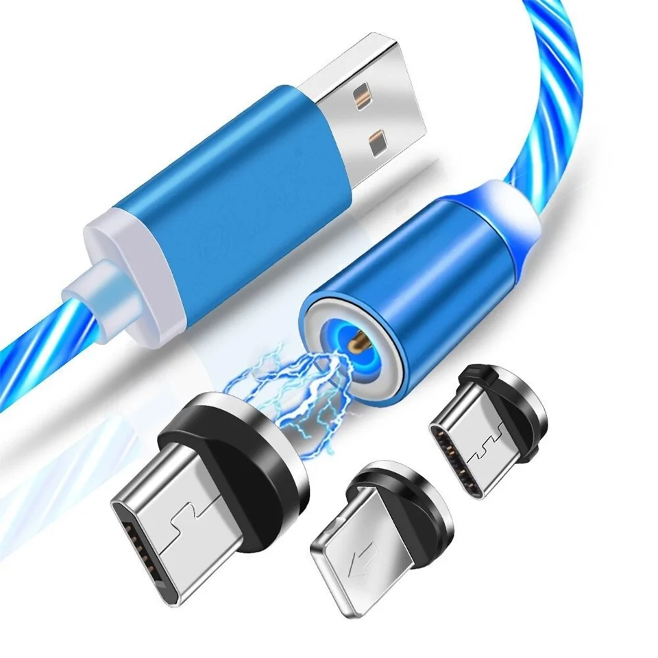 Lenyűgözően villogó mágneses USB töltőkábel cserélhető fejekkel – RGB