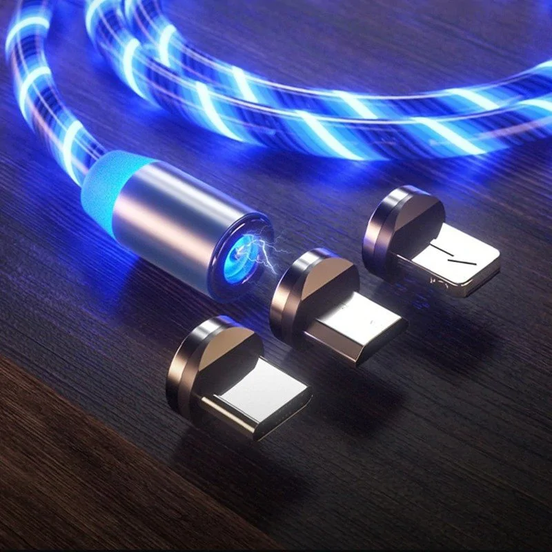 Lenyűgözően villogó mágneses USB töltőkábel cserélhető fejekkel – RGB