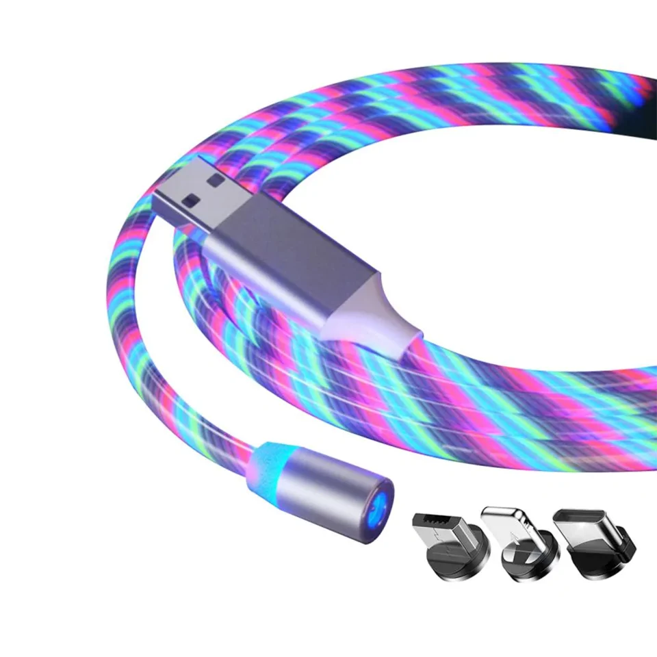 Lenyűgözően villogó mágneses USB töltőkábel cserélhető fejekkel – RGB