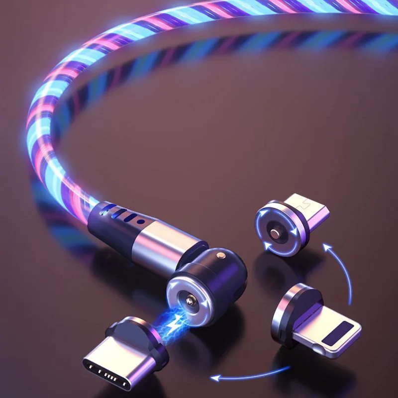 Lenyűgözően villogó mágneses USB töltőkábel cserélhető fejekkel – RGB