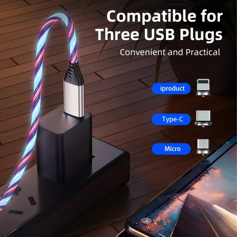 Lenyűgözően villogó mágneses USB töltőkábel cserélhető fejekkel – RGB