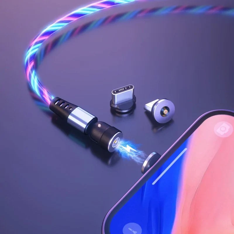 Lenyűgözően villogó mágneses USB töltőkábel cserélhető fejekkel – RGB
