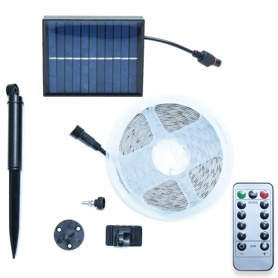 Távirányítással vezérelhető, időzíthető, napelemes, kültéri RGB LED szalag - 5M