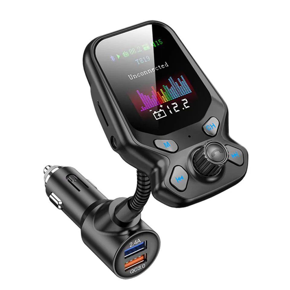 Bluetooth FM transzmitter, autós töltő LCD kijelzővel - zenelejátszás, hívások kezelésére, beépített mikrofonnal T819