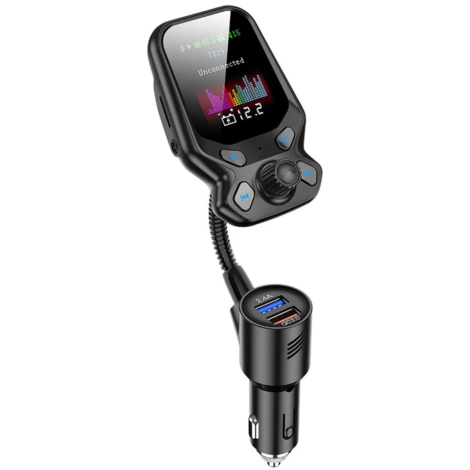 Bluetooth FM transzmitter, autós töltő LCD kijelzővel - zenelejátszás, hívások kezelésére, beépített mikrofonnal T819