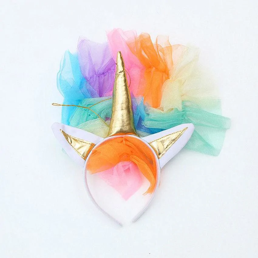 Farsangi unikornis jelmez kislányoknak szivárványszínű ruhával, fejdísszel és szárnyakkal - S méret - 110 cm magasságra