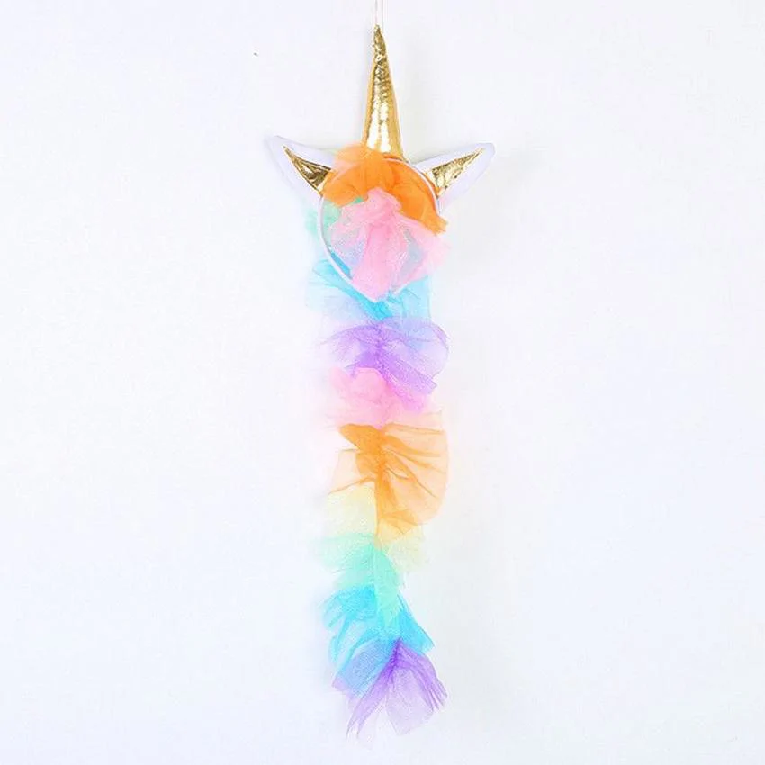 Farsangi unikornis jelmez kislányoknak szivárványszínű ruhával, fejdísszel és szárnyakkal - S méret - 110 cm magasságra