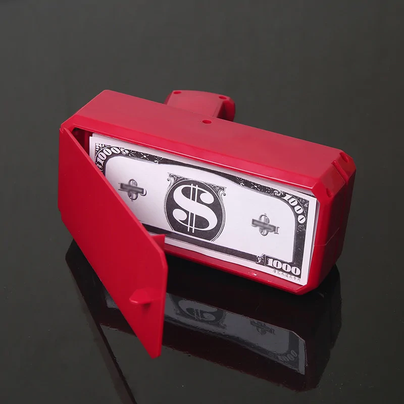 Money gun - piros színű elektromos pénzkilövő pisztoly 100 db játék bankjeggyel - esküvőre, bulira, fotózáshoz