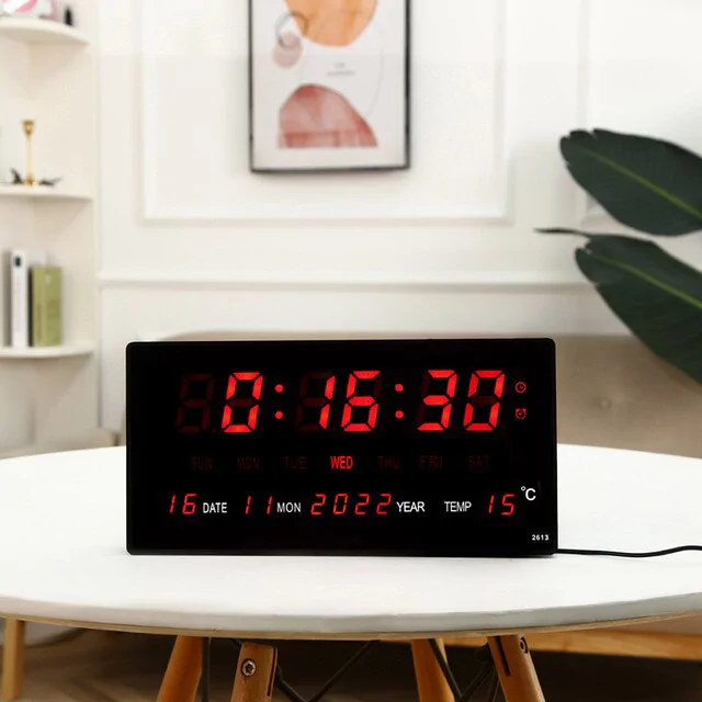 BB01 LED-es digitális tábla - óra, dátum és hőmérséklet kijelzéssel - asztalra és falra is helyezhető - 33x13cm