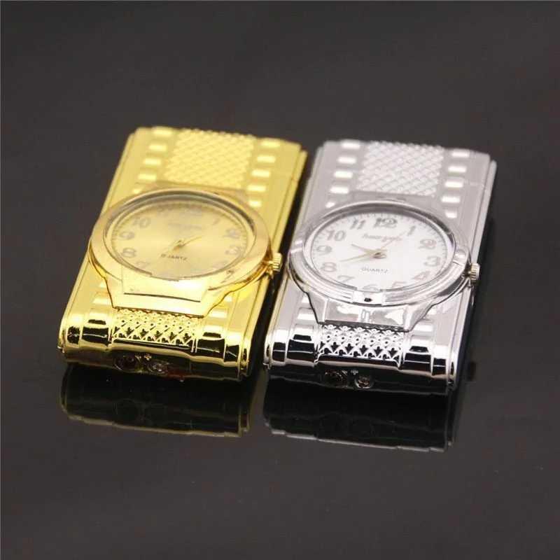 2in1 zsebóra és újratölthető vihargyújtó színes világítással ezüst színű - 7 x 3,5 cm