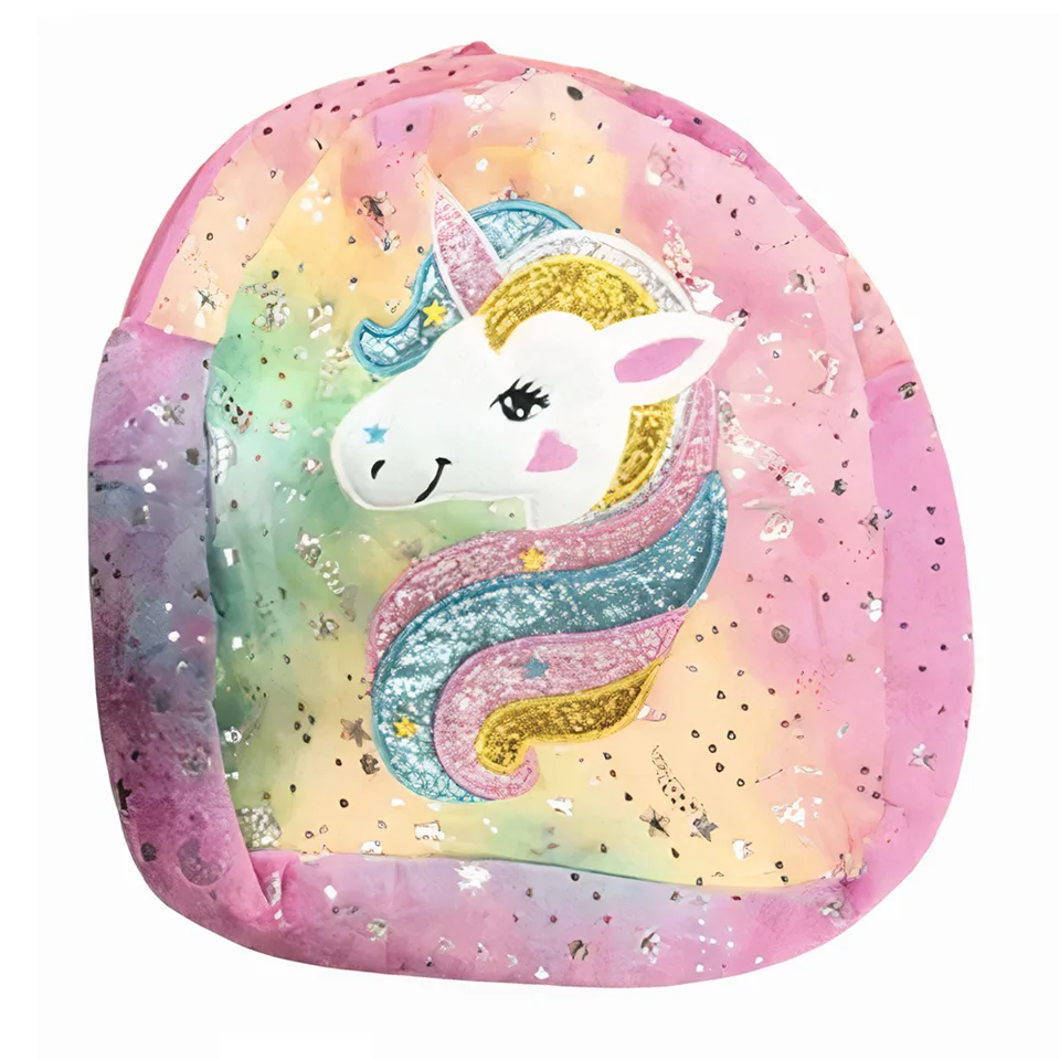 Csillogó és világító unikornis hátizsák kislányoknak beépített LED-ekkel, puha plüss anyagból - 23 x 7 x 28 cm