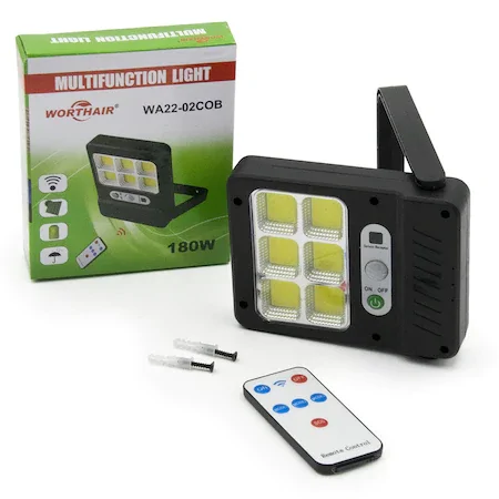 Worthair WA22-02 napelemes kültéri lámpa 72 LED-del, távirányítóval és mozgásérzékelővel – 180W