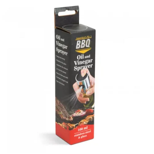 BBQ olaj- és ecetpermetező spray – rozsdamentes acél és üveg, 100 ml – precíz adagolás és stílusos dizájn