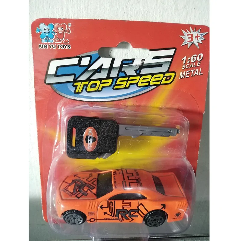TopSpeed slusszkulccsal indítható, kilövős, retro fém vázas kisautó - narancssárga