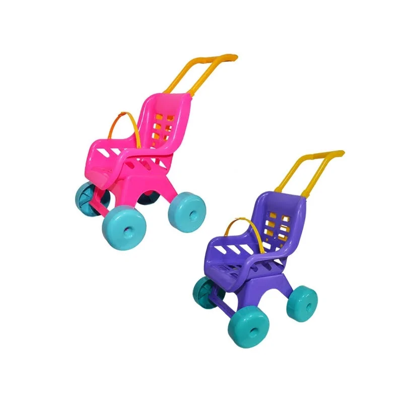 Műanyag játék sport babakocsi biztonsági övvel - járássegítő játék és baba kiegészítő kislányoknak vidám színekben - 42 x 49 x 29 cm