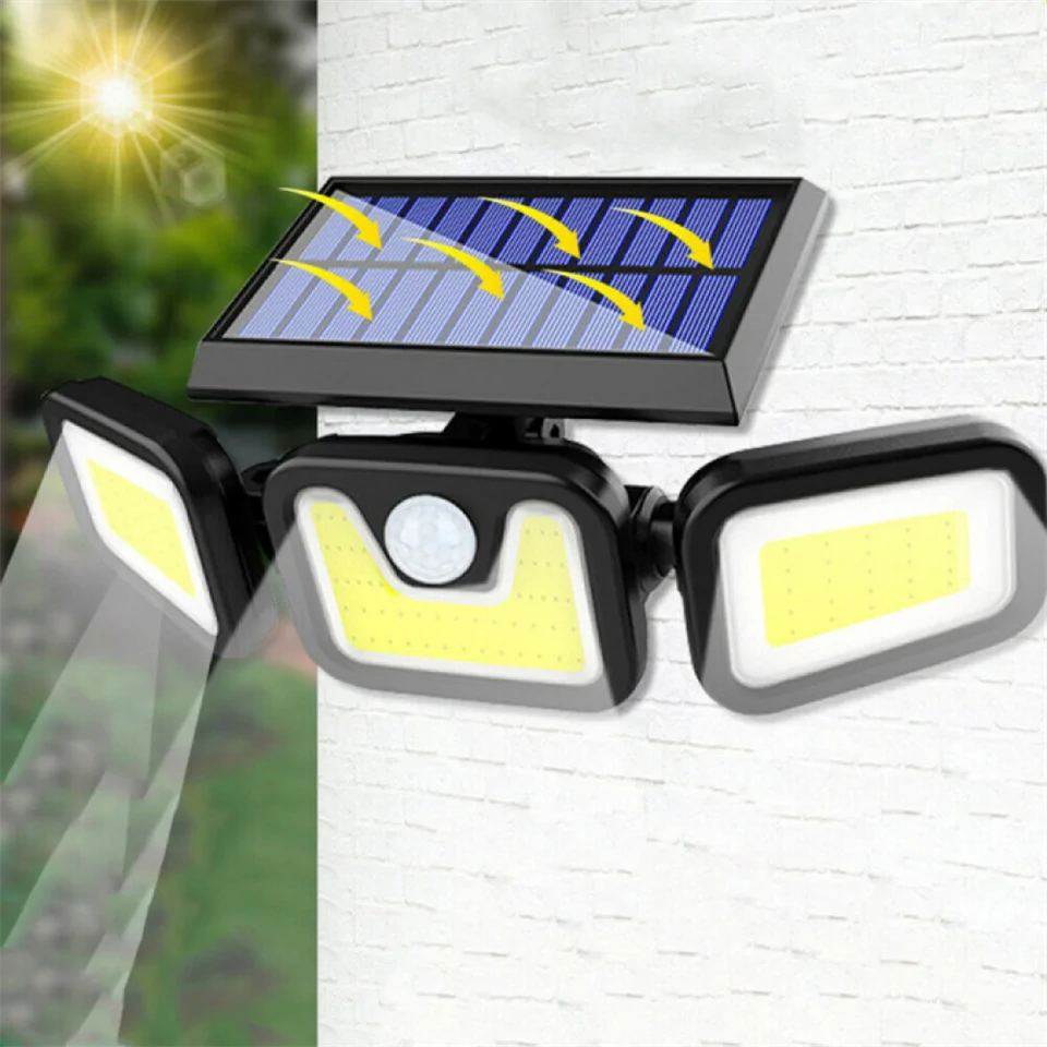 FL-1725B napelemes fali COB LED kültéri lámpa mozgásérzékelős 3 világító egységgel