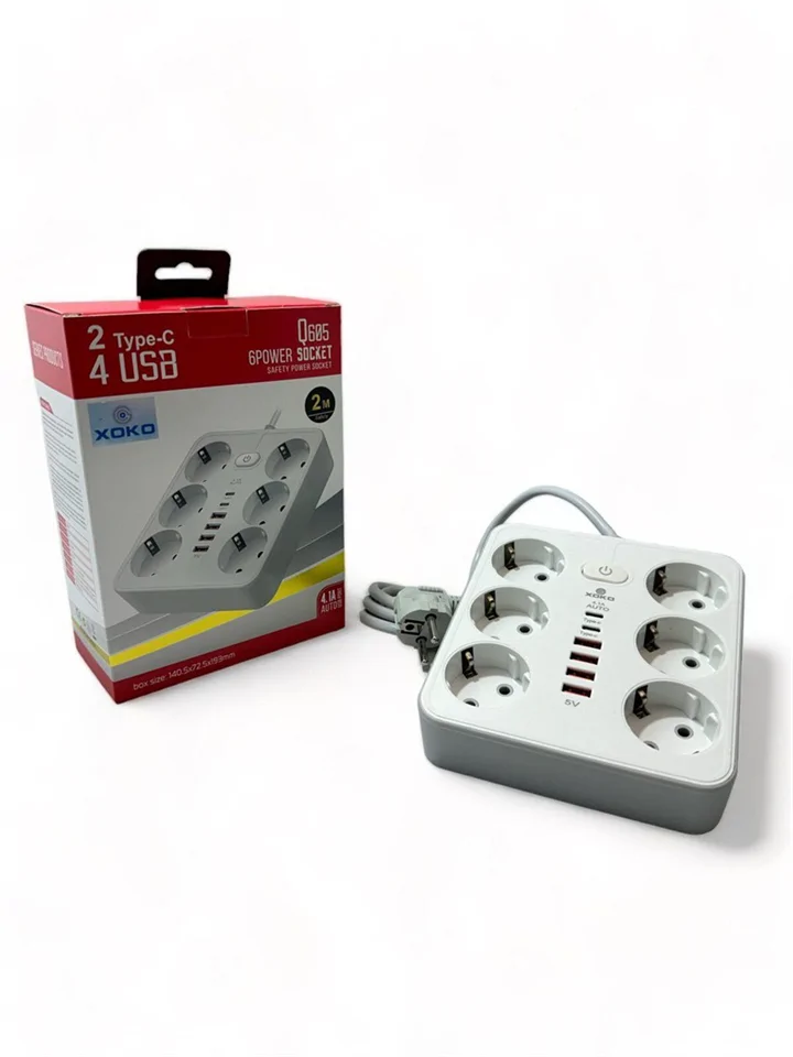 Q605 6-os 220V USB A+C elosztó (2 méter)