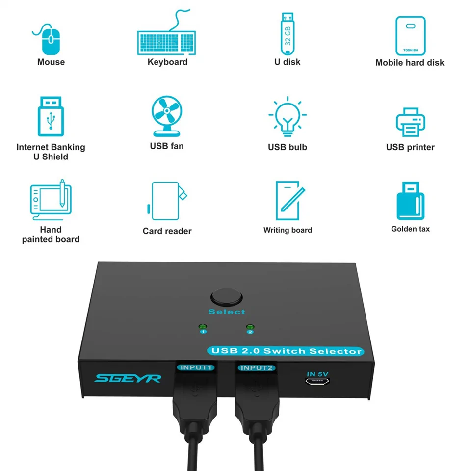 SGEYR 4 Ports USB 2.0 Switch (2-in-4-out)