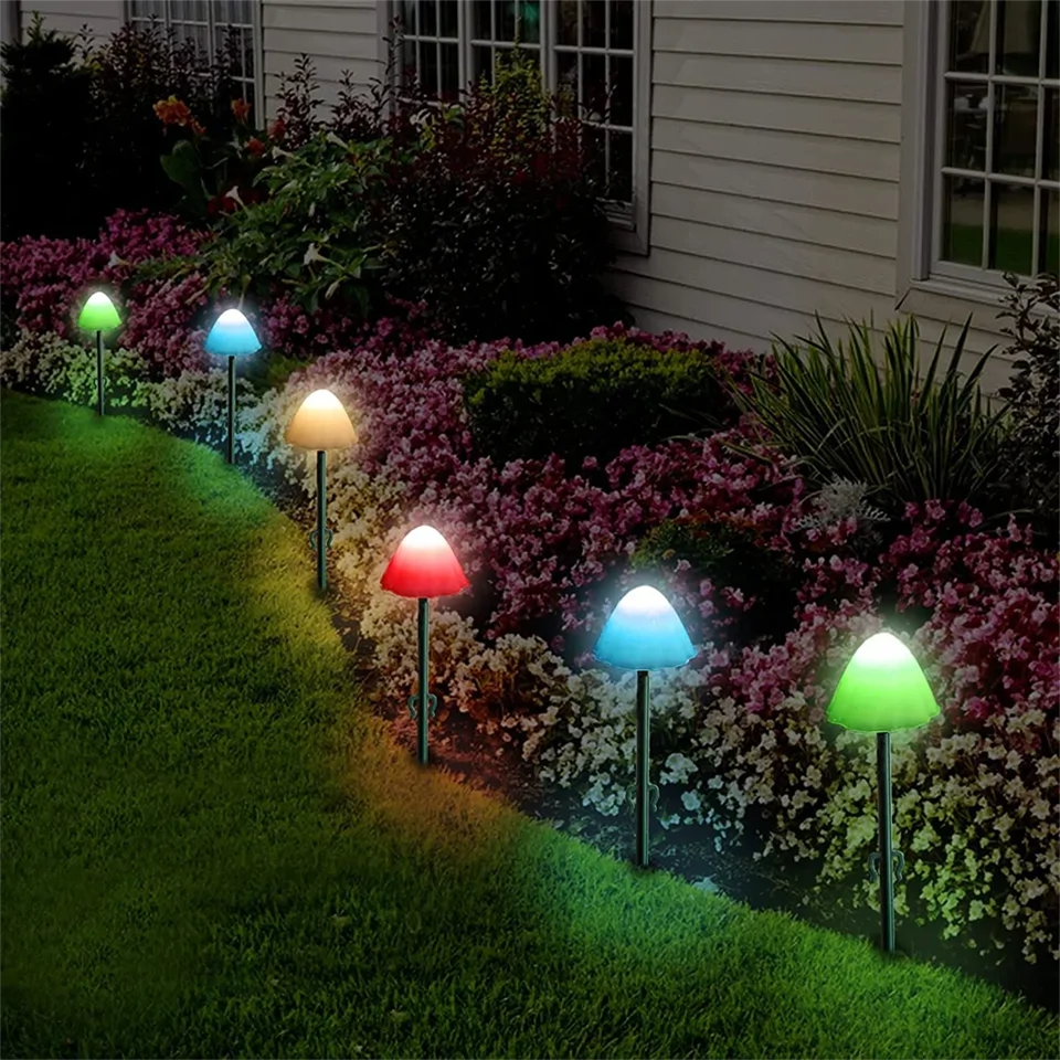 10 db-os RGB LED szolár lámpa készlet - varázslatos, világító gomba alakú éjszakai fény és hangulatvilágítás a kertedbe