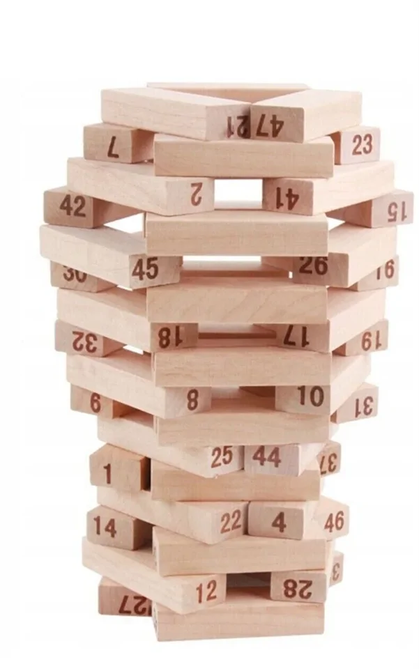 51 db-os, fából készült jenga - szórakoztató és készségfejlesztő toronyépítő társasjáték