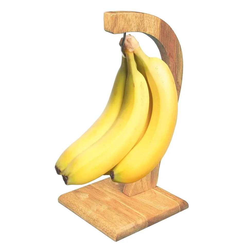 2in1 banán érlelő és frissen tartó kampó bambuszból és fémből - 28,5x16x16 cm