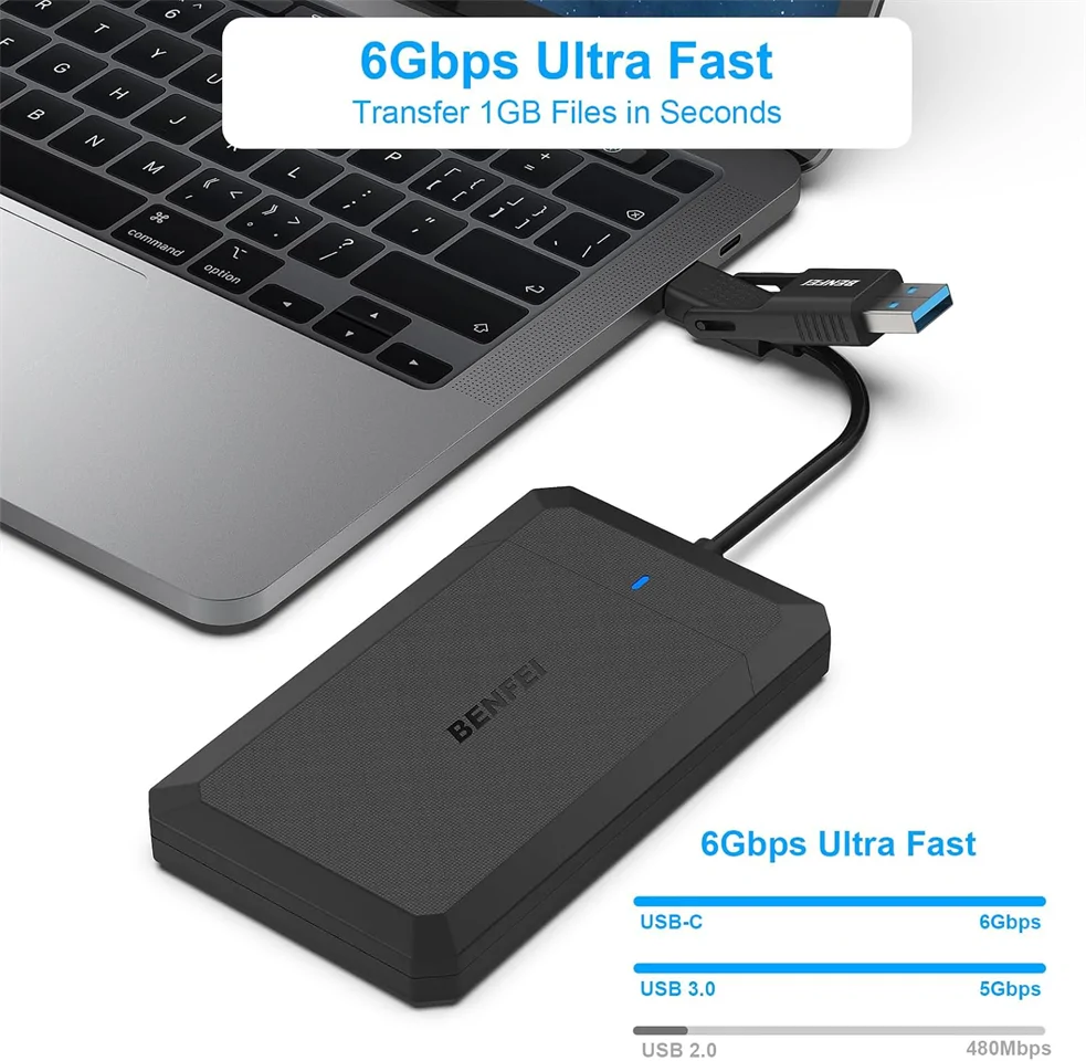 BENFEI 2.5" SATA-USB külső merevlemez ház (Type-C/A, SSD SATA III, UASP)