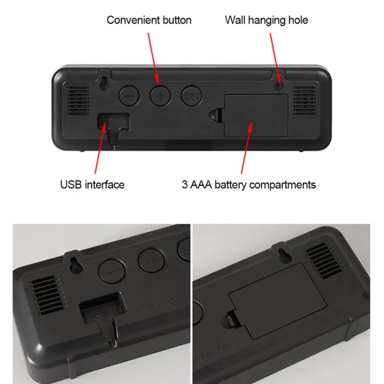 Tükör kijelzős ébresztőóra DCX-671 /dátum, hőmérséklet, páratartalom/