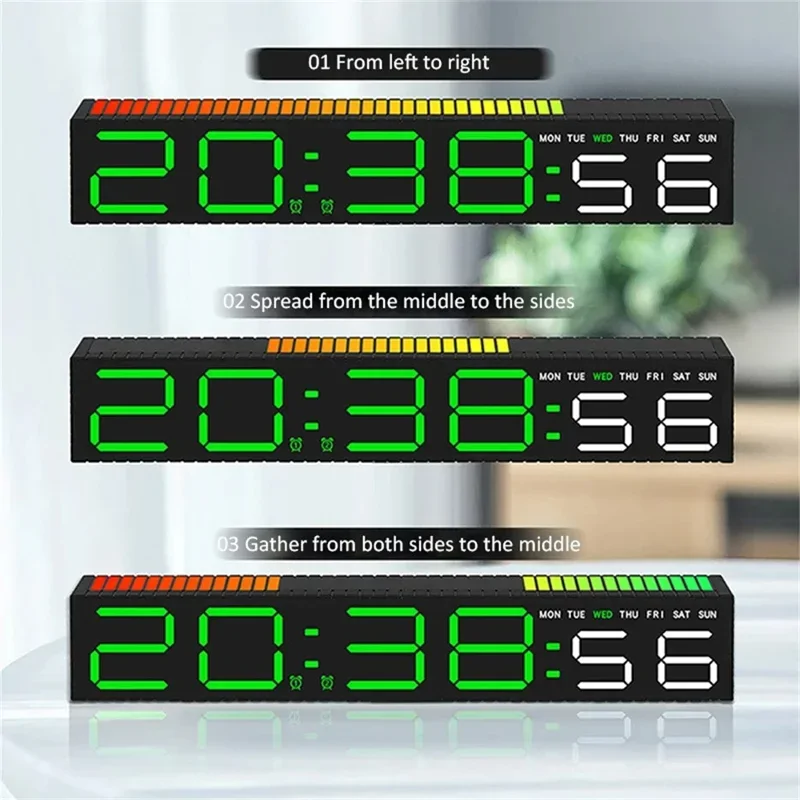 Digitális LED ébresztőóra ritmusra villogó LED sorral