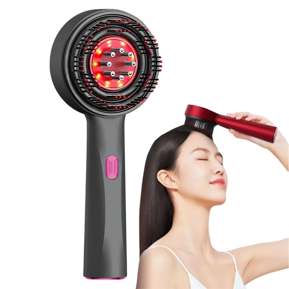 Elektromos fejbőrmasszírozó hajkefe infravörös fénnyel és olajadagolóval 