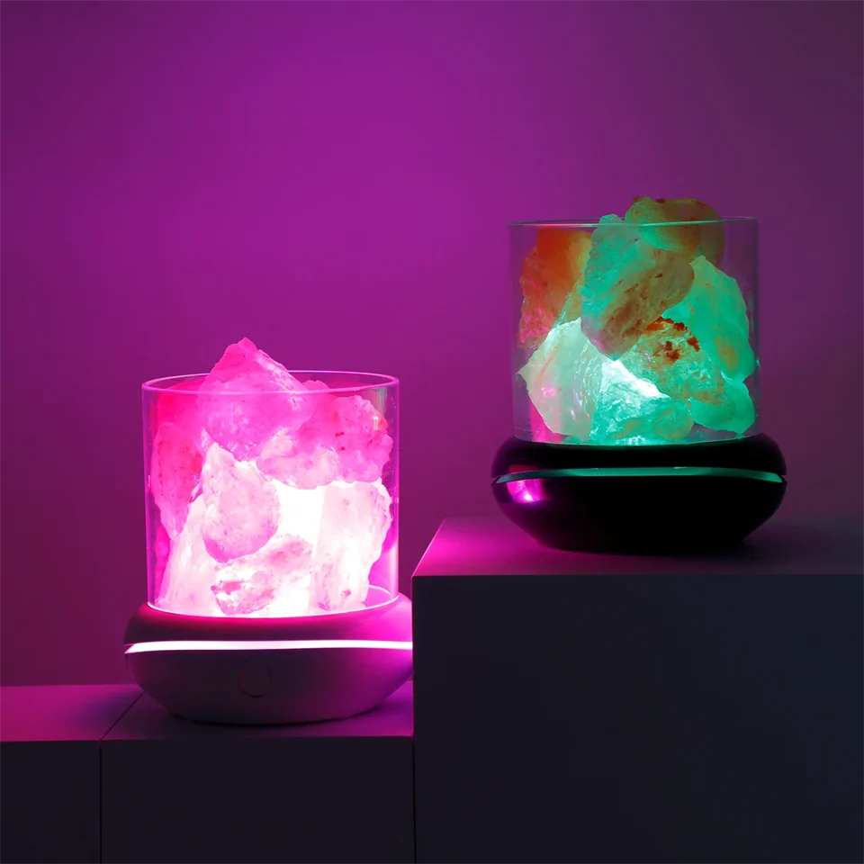 LED hangulat sólámpa himalája sókristályokkal és aroma párologtató funkcióval