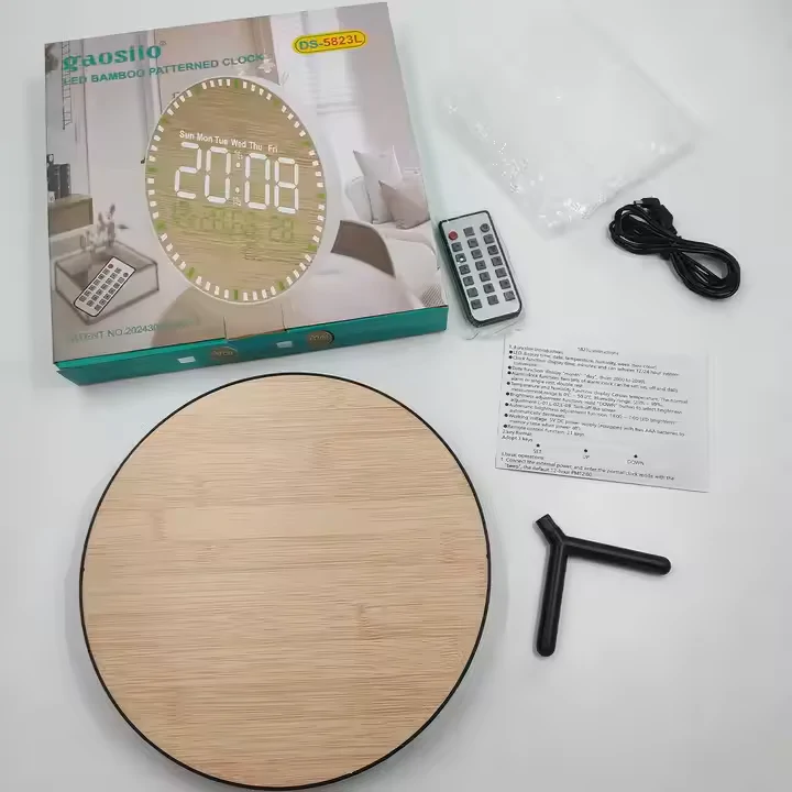 LED bambusz falióra távirányítóval (DS-5823L)