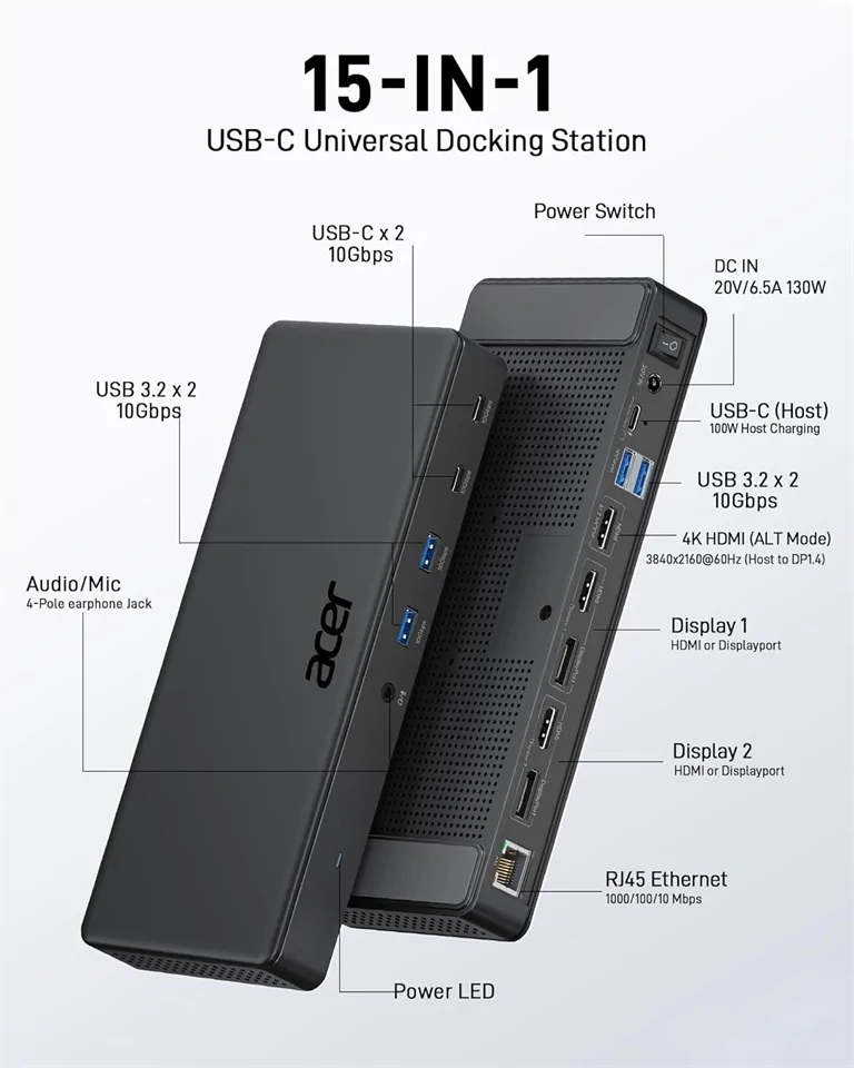 Acer 15in1 Tripla 4K USB-C dokkoló állomás