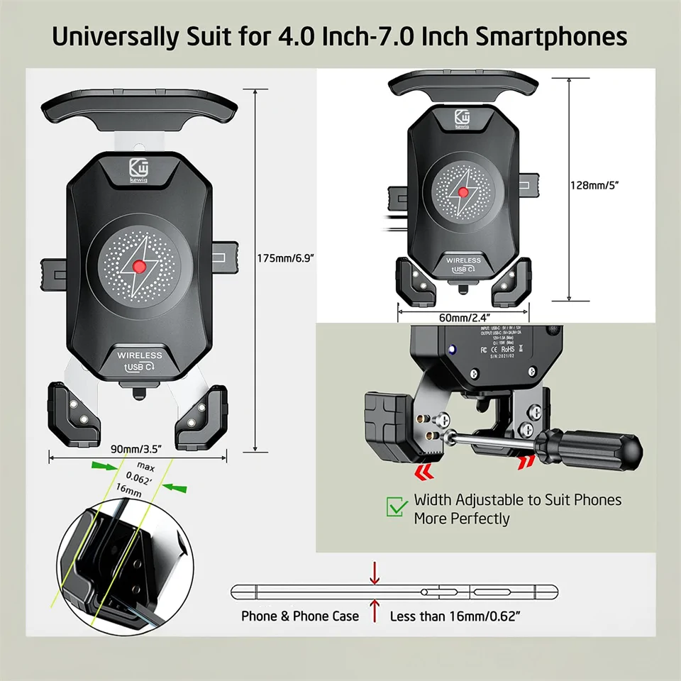 Kewig M14-Α1 motoros és biciklis telefontartó és Qi töltő