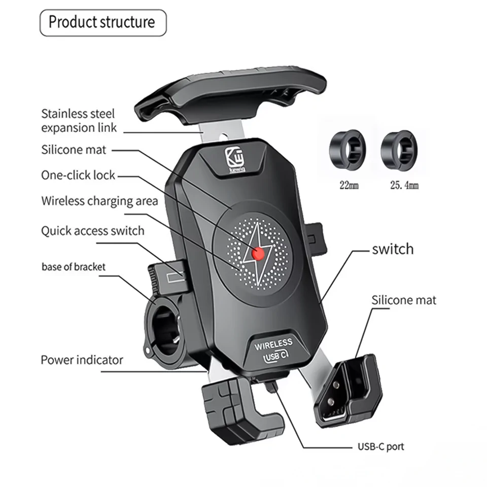 Kewig M14-Α1 motoros és biciklis telefontartó és Qi töltő