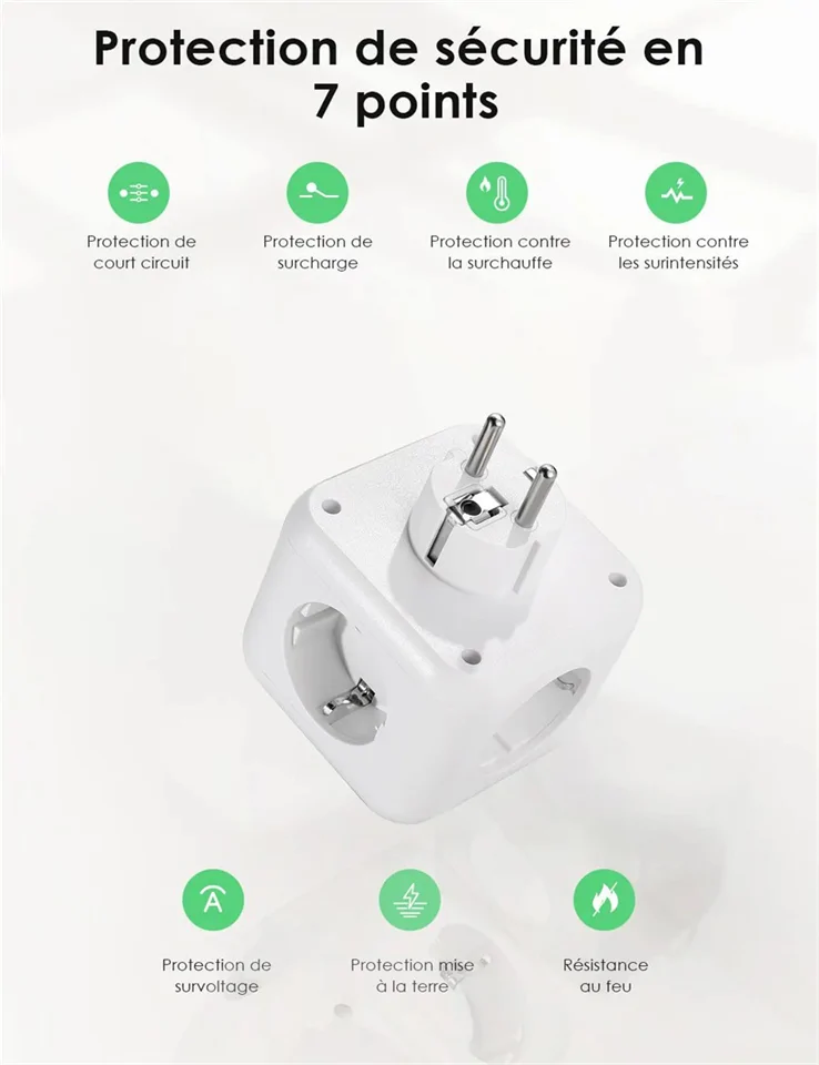 7in1 220V+USB utazó elosztó kocka